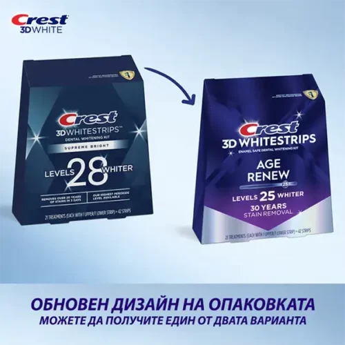 Избелващи ленти Crest 3D Age Renew 3 Crest от USA Козметика Crest 3D Age Renew = Crest 3D Supreme Bright