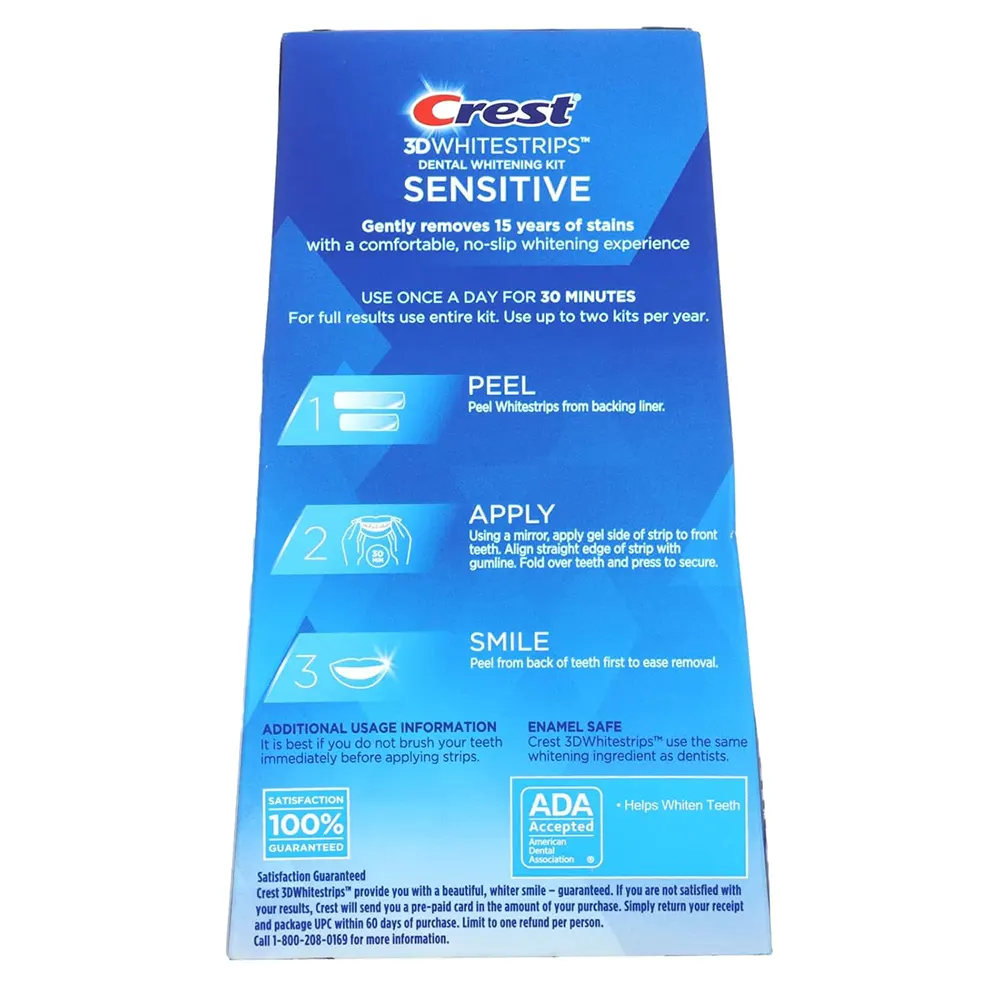 Избелващи ленти Crest 3D Sensitive & Gentle 2 Crest от USA Козметика Избелващи ленти Crest 3D Sensitive & Gentle кутия
